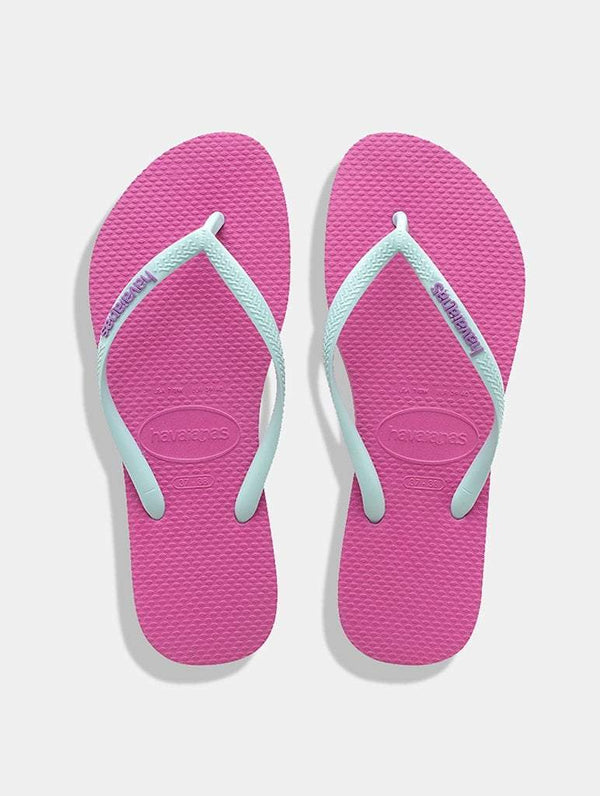 Skinnydip London | Havaianas Slim Logo Pink/Blue Flip Flops - Product Image 1