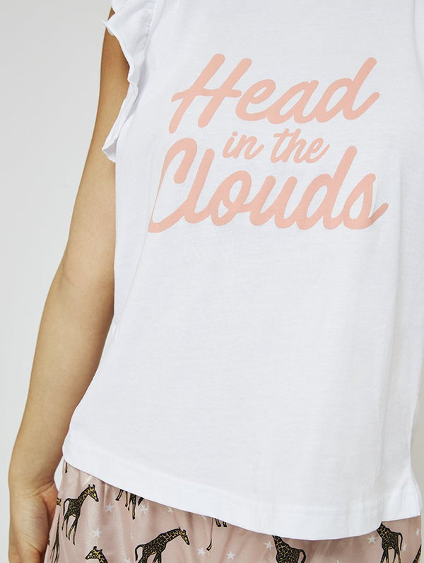 Skinnydip London | Hey Peachy Head In The Clouds Silky Short Pyjama Set - Model 3