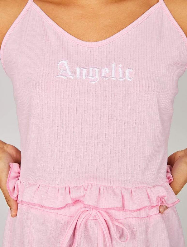 Skinnydip London | Angelic Pink Rib Vest - Model Image 3