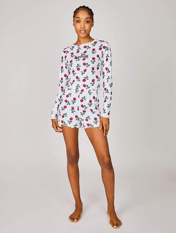 Skinnydip London | White Rose Pyjama Shorts - Model Image 2