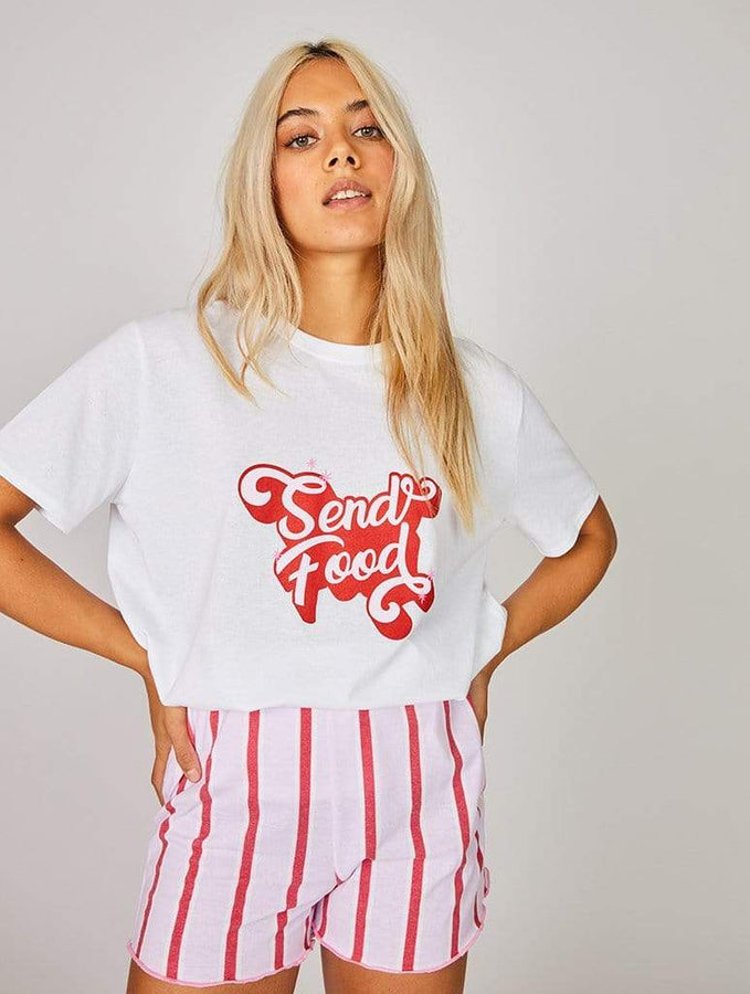 Skinnydip London | Candy Stripe Recycled Shorts - Model Image 1