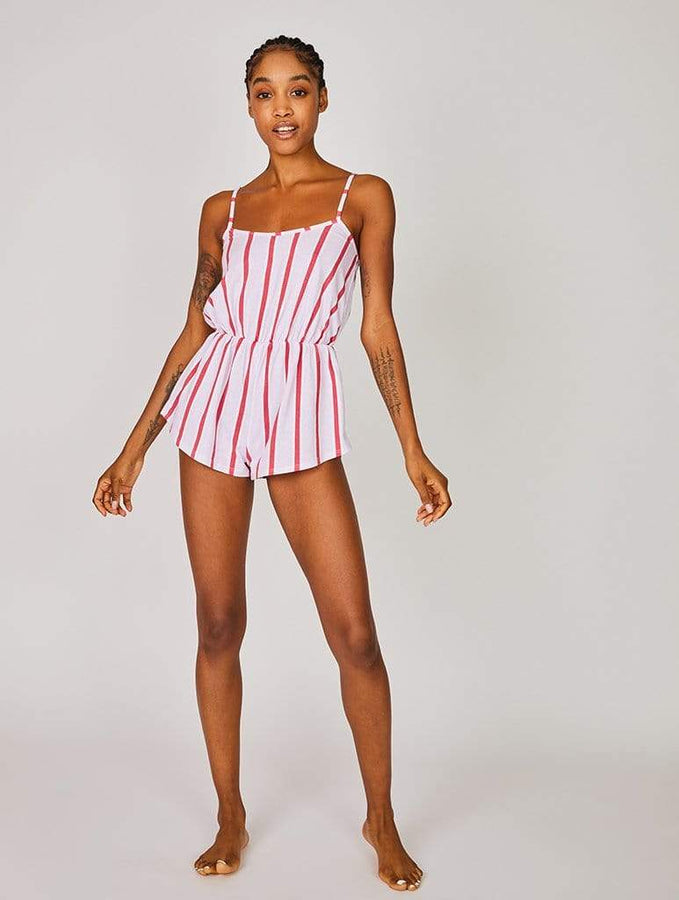 Skinnydip London | Candy Stripe Recycled Playsuit - Model Image 1