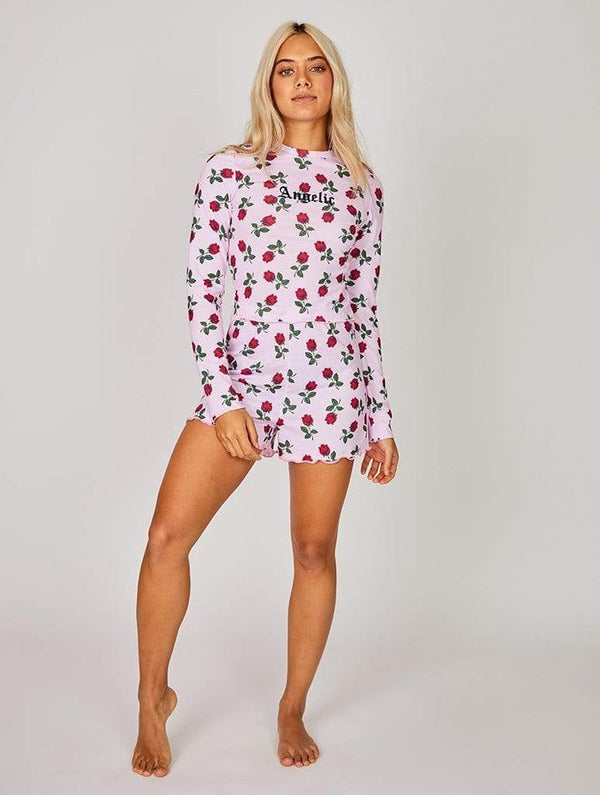 Skinnydip London | Pink Rose Pyjama Shorts - Model Image 2