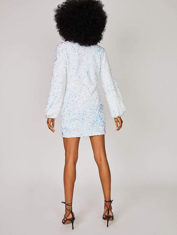 Skinnydip London | White Drape Sleeve Sequin Mini Dress - Model Image 3