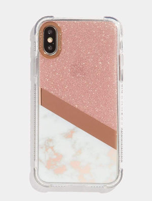 Skinnydip London | Rose Gold Glitter Marble Shock Case - Product View 1