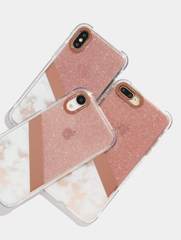 Skinnydip London | Rose Gold Glitter Marble Shock Case - Product View 2