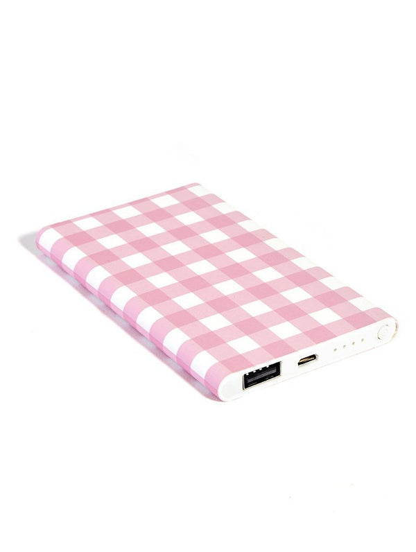 Skinnydip London | Gingham Portable Charger - Flat View 