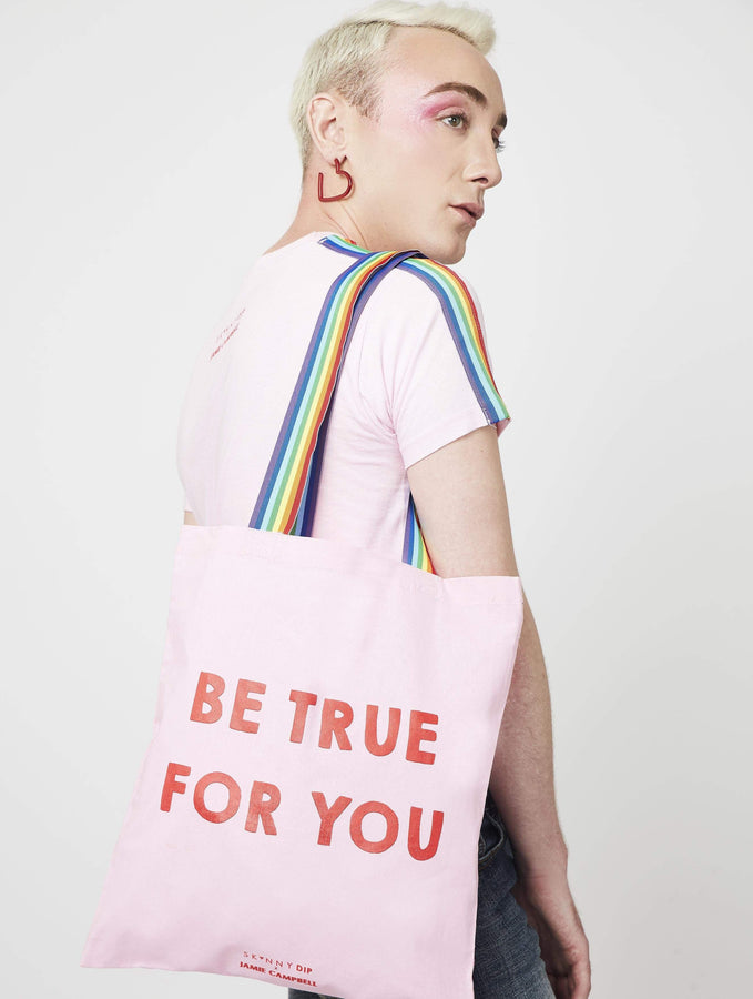 Skinnydip London | Jamie Campbell Be True Canvas Tote Bag Pride Lines Model 1