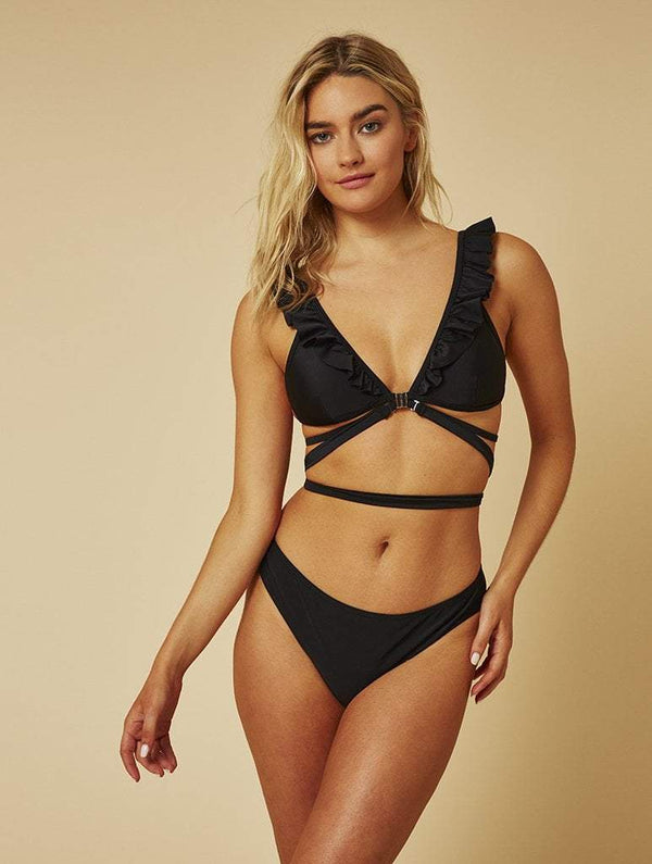 Skinnydip London | Swim Society Black Cannes Tie Bikini Top - Model Image 3