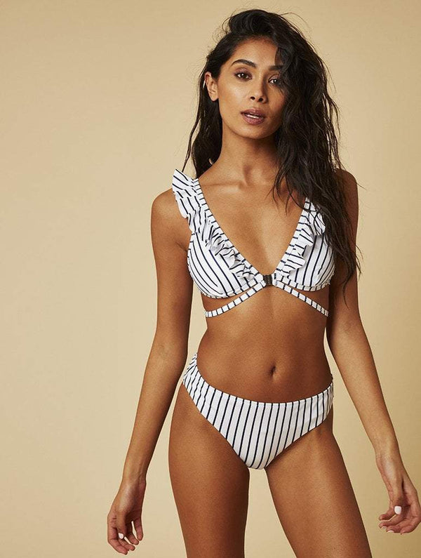 Skinnydip London | Swim Society Cannes Navy Stripe Bikini Bottoms - Model Image 4