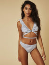 Skinnydip London | Swim Society Cannes Navy Stripe Bikini Bottoms - Model Image 2