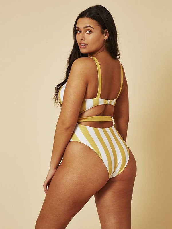 Skinnydip London | Swim Society Mustard Dubai Stripe Swimsuit - Model Image 6