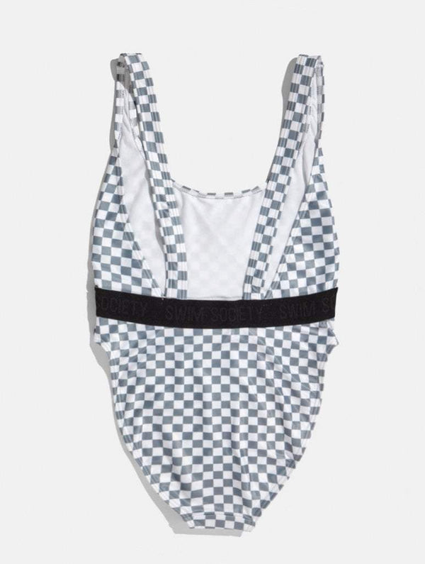 Skinnydip London | Swim Society Grey Check Barcelona Swimsuit - Product Image 2