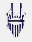Skinnydip London | Swim Society Navy Dubai Stripe Swimsuit - Back Flat Lay