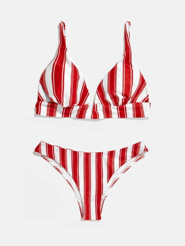 Skinnydip London | Swim Society Sydney Red Stripe Bikini Top - Product View 3
