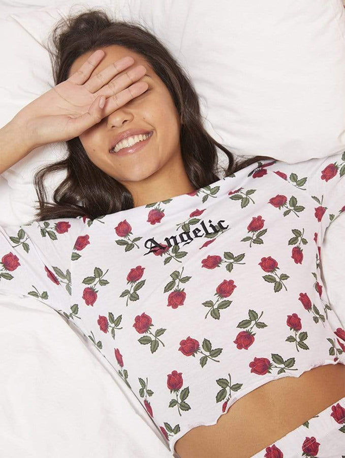 Skinnydip London | Angelic Rose Lettuce Hem T-Shirt - Model Image 1